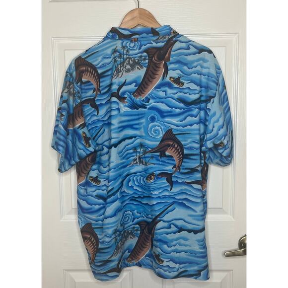 In Gear Men's Blue Swordfish Hawaiian Island Tropical Short Sleeve Shirt Size XL - Picture 9 of 9